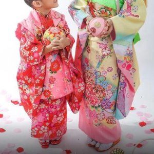 Exquisite Girls Japanese Kimono Sakura Cherry Blossom Princess 5PC Set